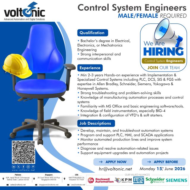 Control System Engineers Required (Male-Female) June 2026